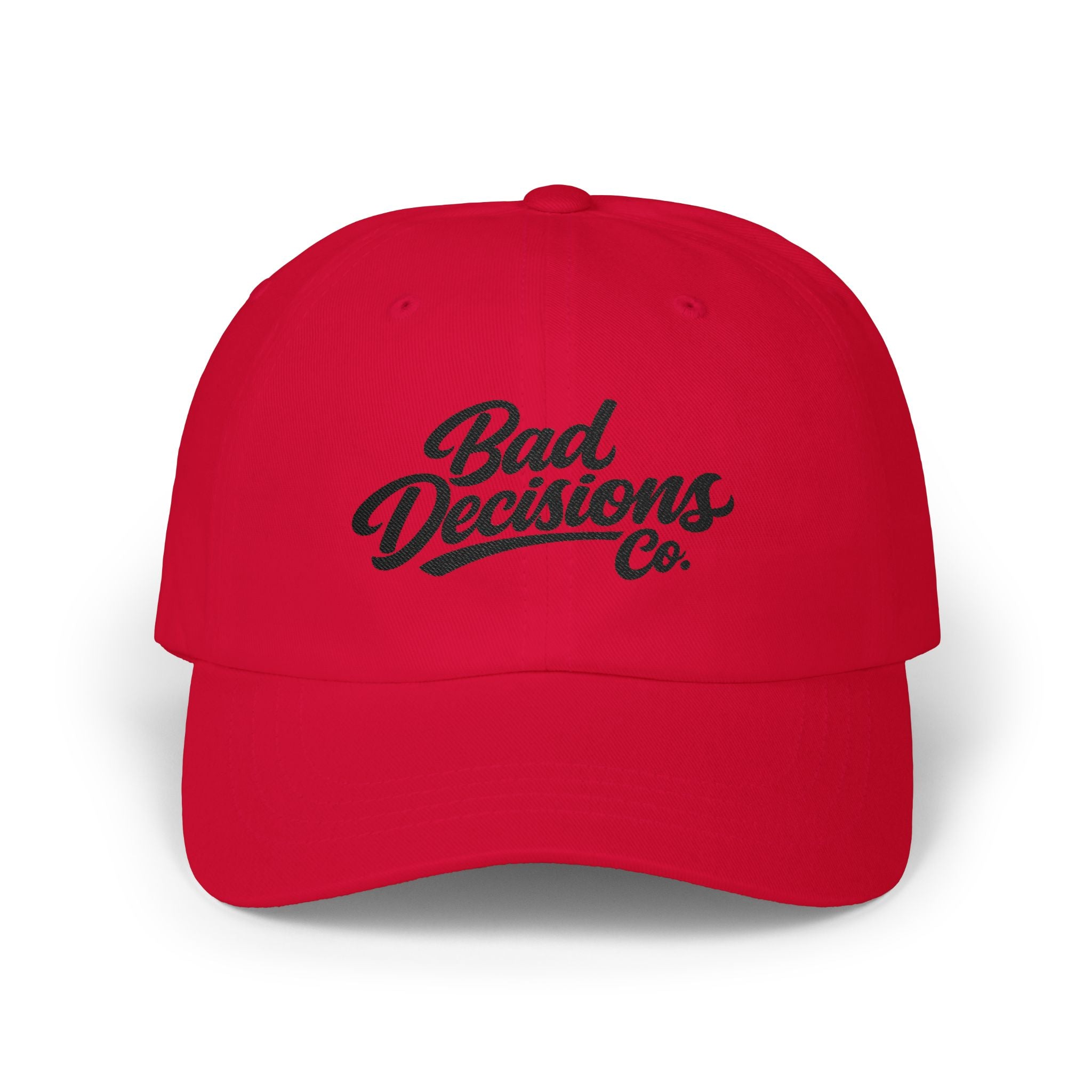 Bad Decisions Co. Classic Dad Cap — Embroidered Retro Script Baseball Hat