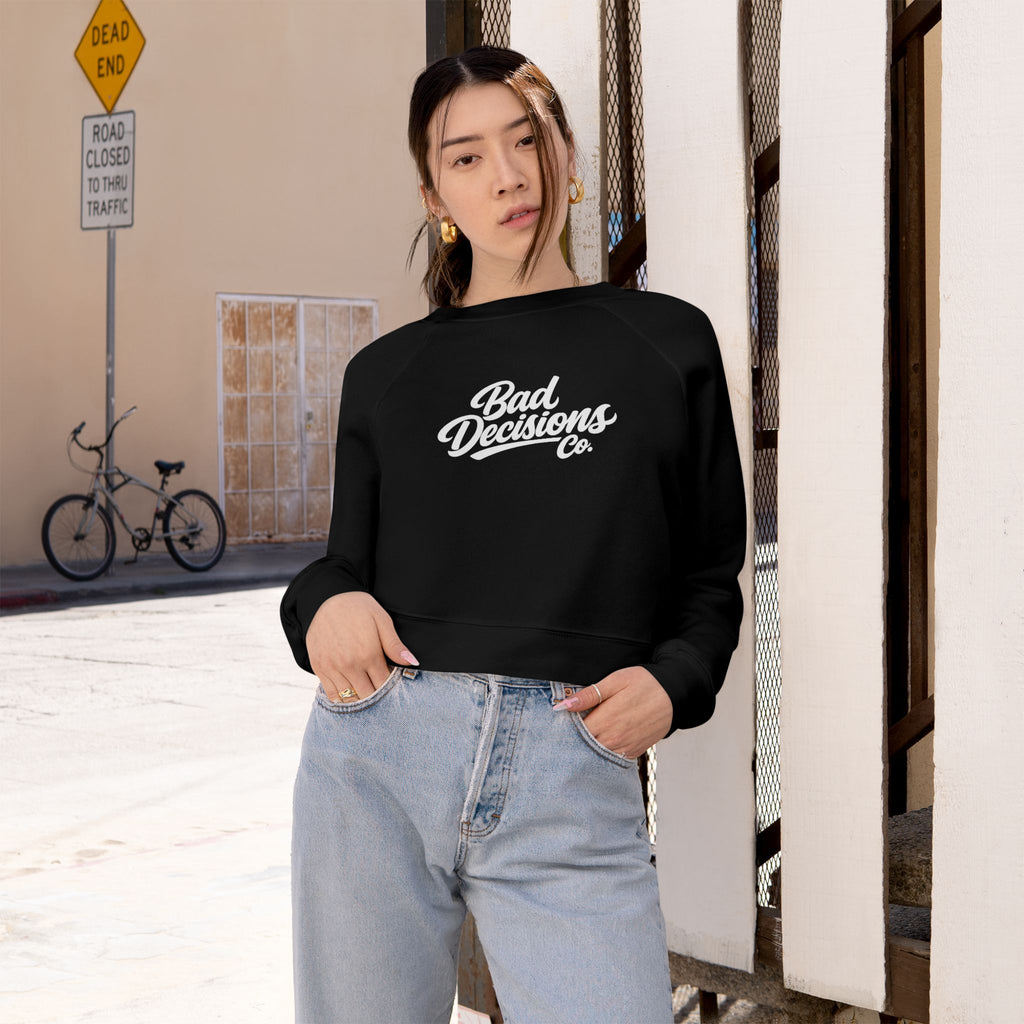 Cropped Pullover — 'Bad Decisions Co.' Retro Script Cropped Fleece