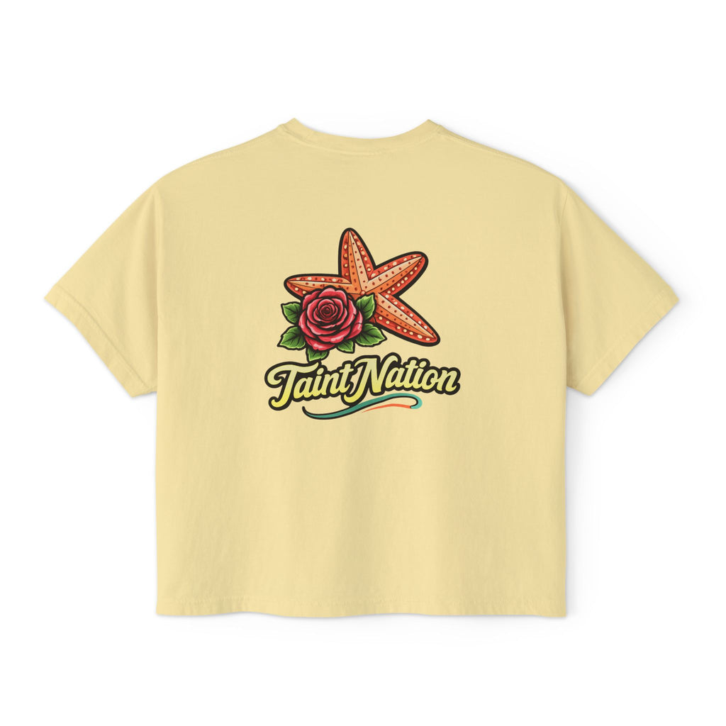 Women's Boxy Tee — 'Taint Nation' Starfish & Rose Graphic Cropped T‑Shirt