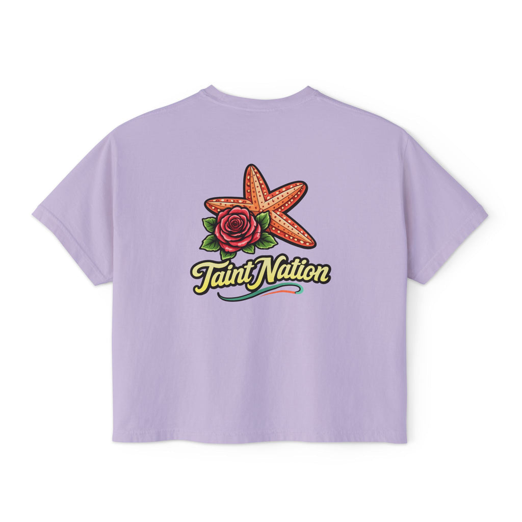 Women's Boxy Tee — 'Taint Nation' Starfish & Rose Graphic Cropped T‑Shirt