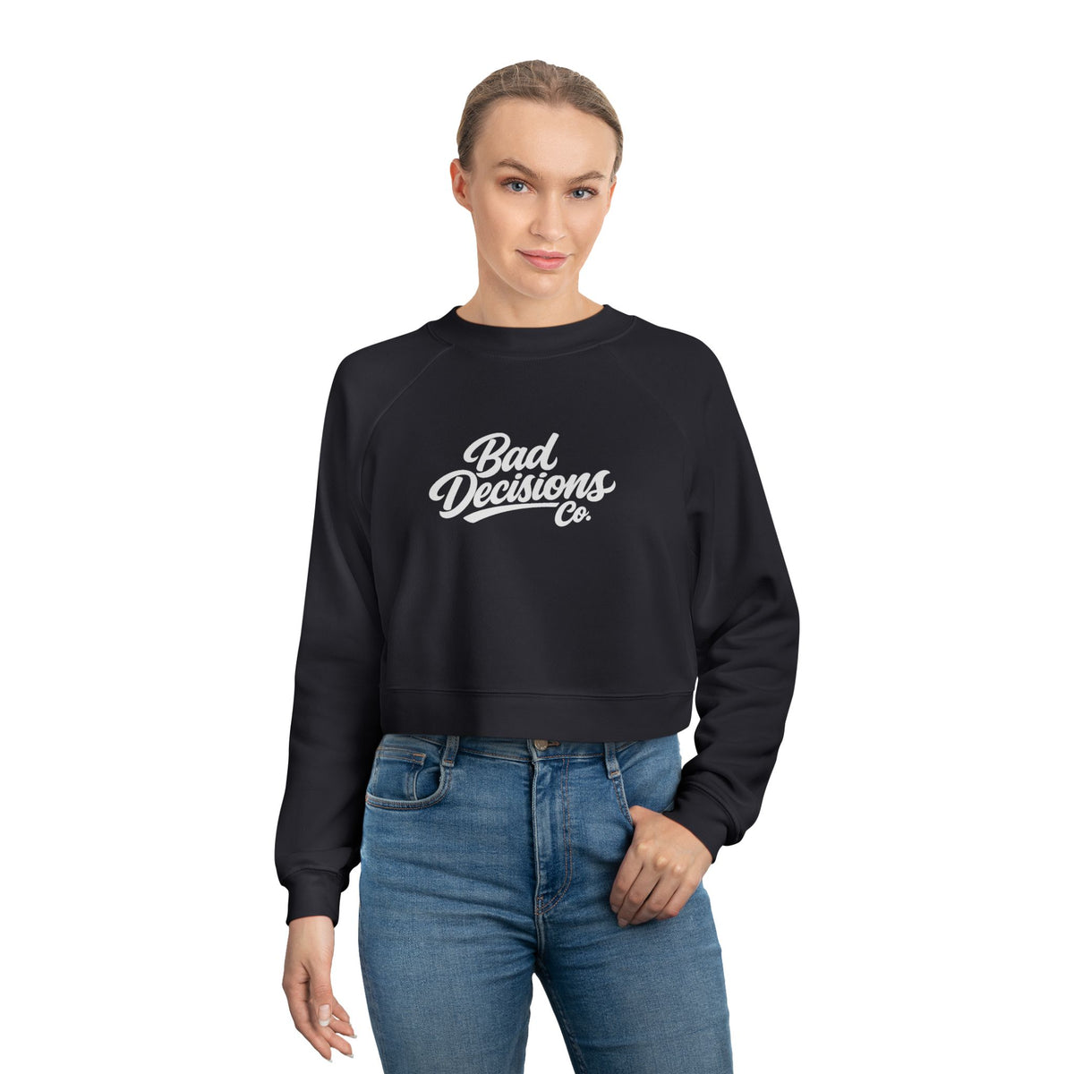 Cropped Pullover — 'Bad Decisions Co.' Retro Script Cropped Fleece