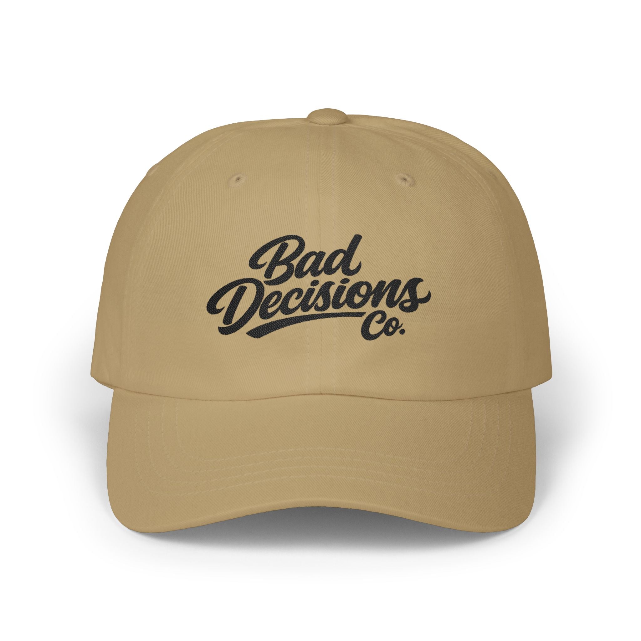 Bad Decisions Co. Classic Dad Cap — Embroidered Retro Script Baseball Hat