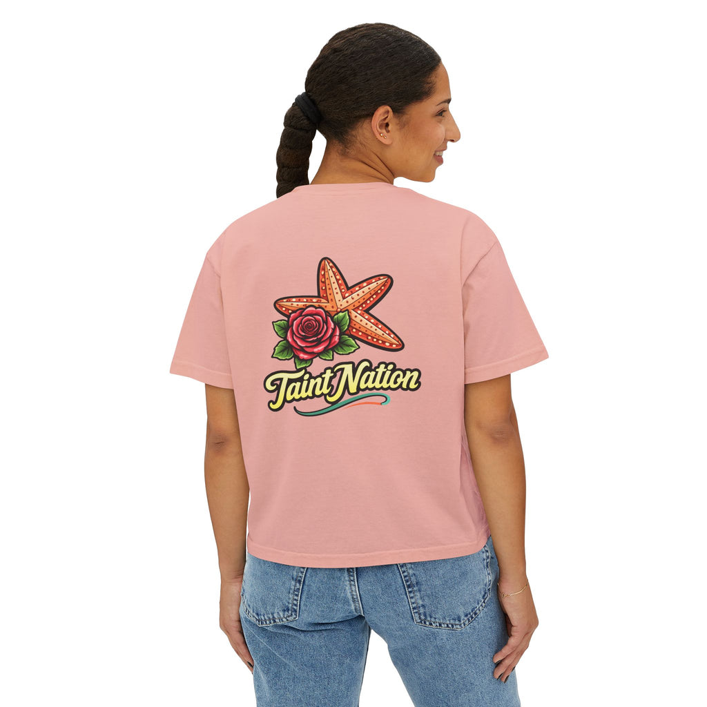 Women's Boxy Tee — 'Taint Nation' Starfish & Rose Graphic Cropped T‑Shirt