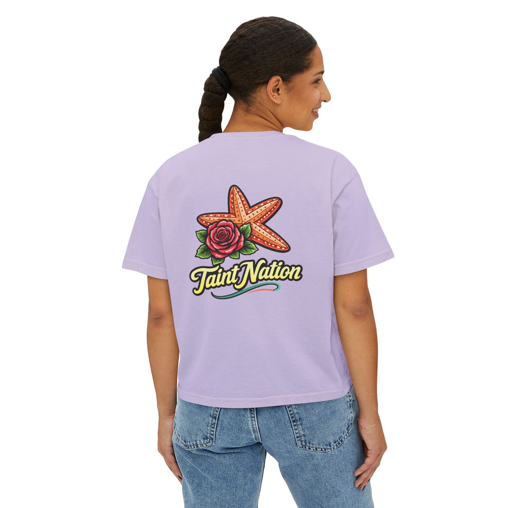 Women's Boxy Tee — 'Taint Nation' Starfish & Rose Graphic Cropped T‑Shirt