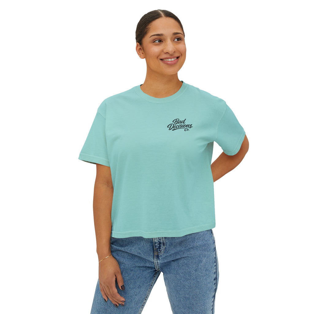 Women's Boxy Tee — 'Taint Nation' Starfish & Rose Graphic Cropped T‑Shirt