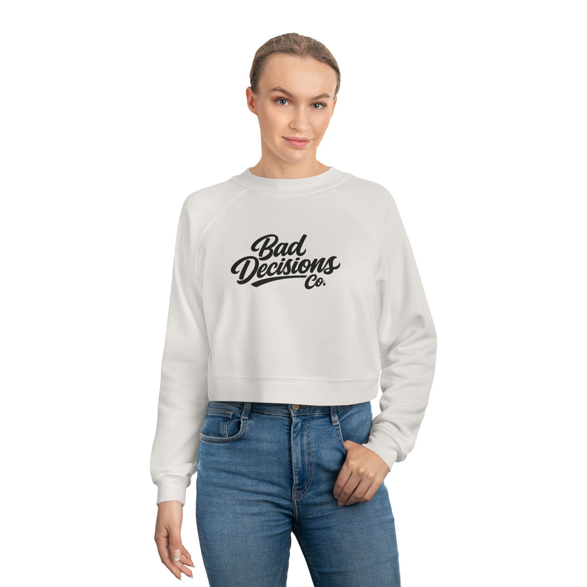 Cropped Pullover — 'Bad Decisions Co.' Retro Script Cropped Fleece