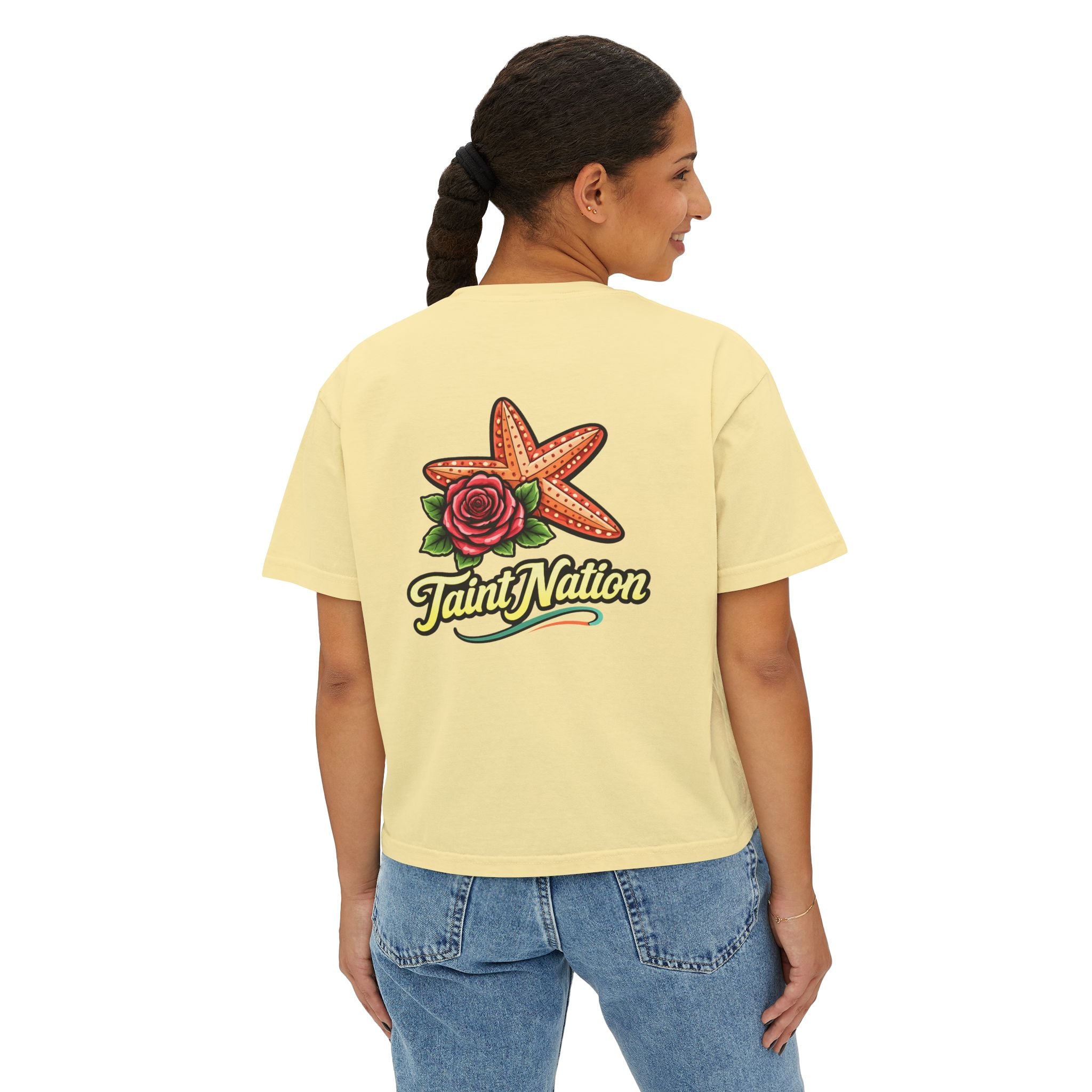 Women's Boxy Tee — 'Taint Nation' Starfish & Rose Graphic Cropped T‑Shirt