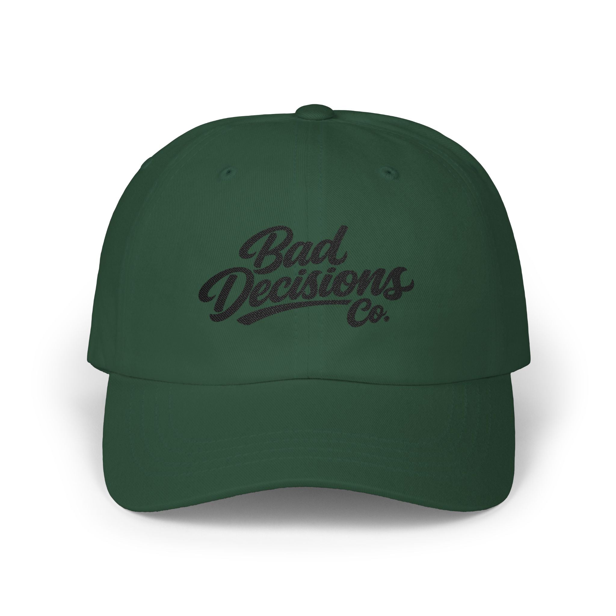 Bad Decisions Co. Classic Dad Cap — Embroidered Retro Script Baseball Hat