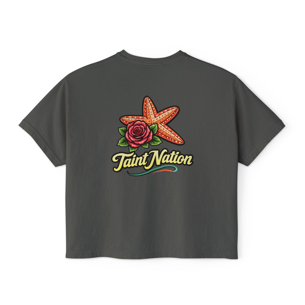 Women's Boxy Tee — 'Taint Nation' Starfish & Rose Graphic Cropped T‑Shirt