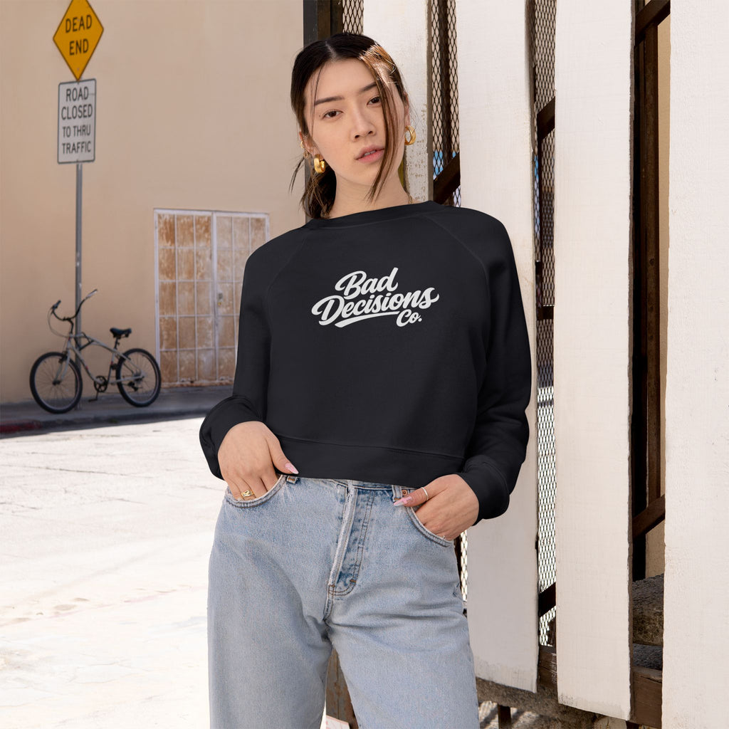 Cropped Pullover — 'Bad Decisions Co.' Retro Script Cropped Fleece