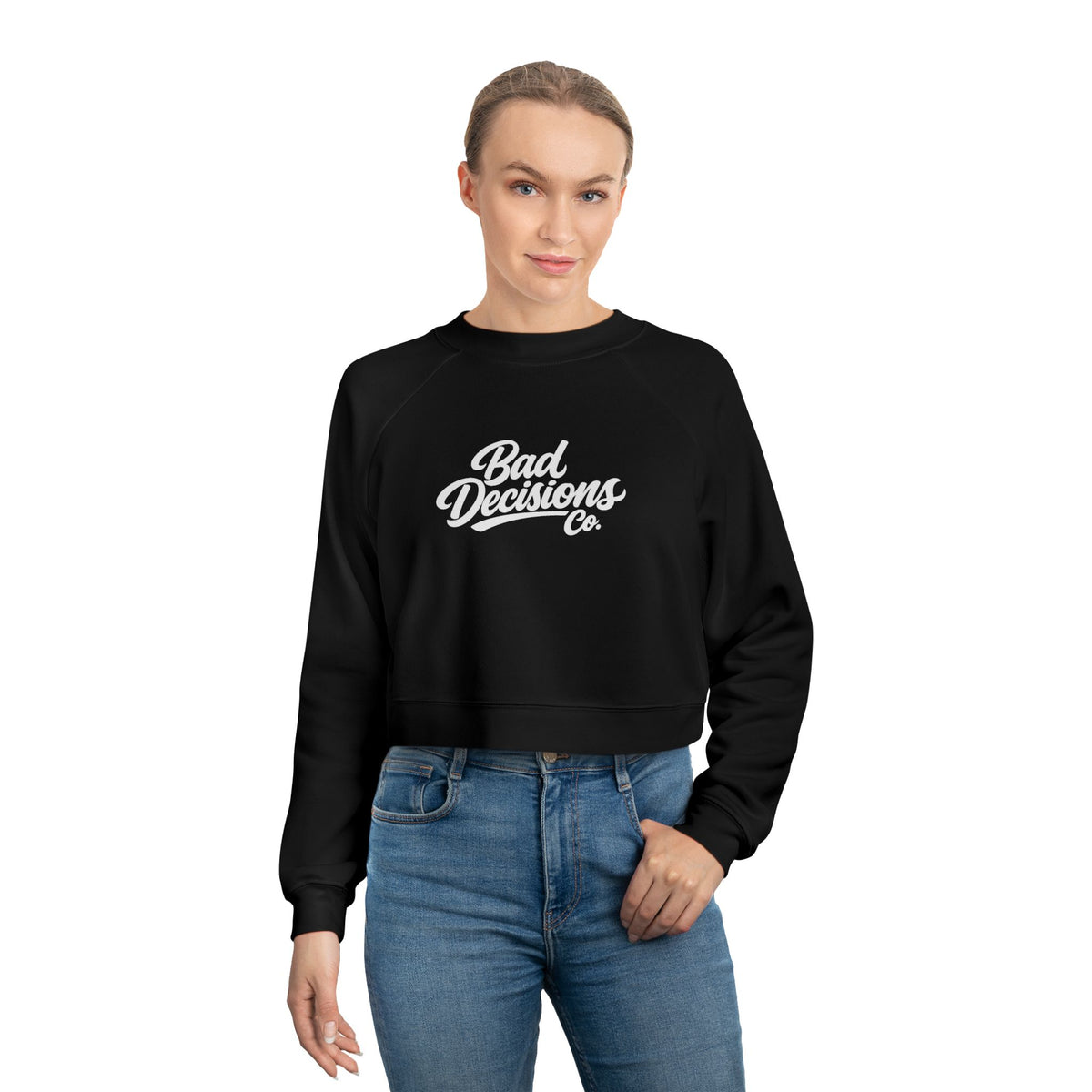 Cropped Pullover — 'Bad Decisions Co.' Retro Script Cropped Fleece