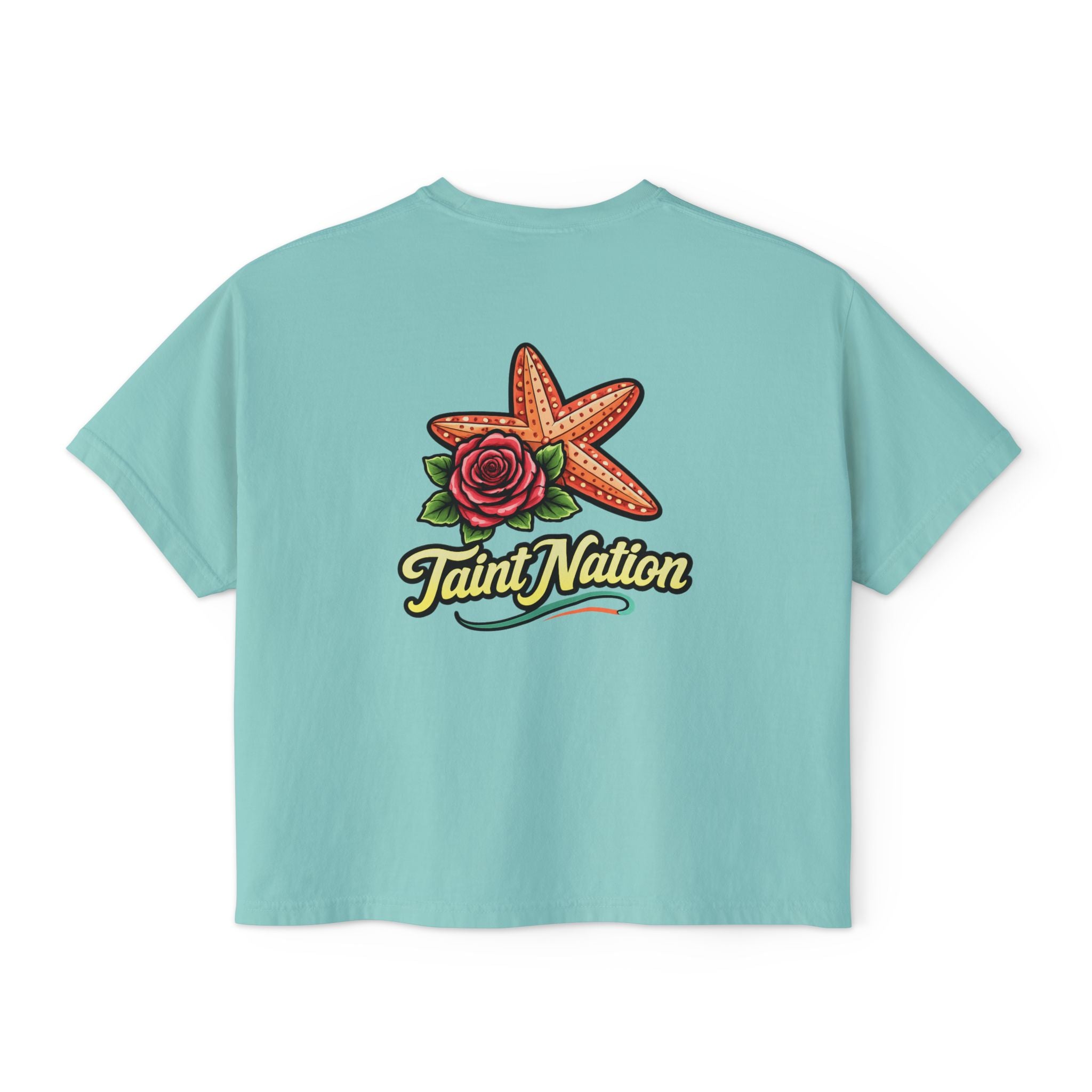 Women's Boxy Tee — 'Taint Nation' Starfish & Rose Graphic Cropped T‑Shirt