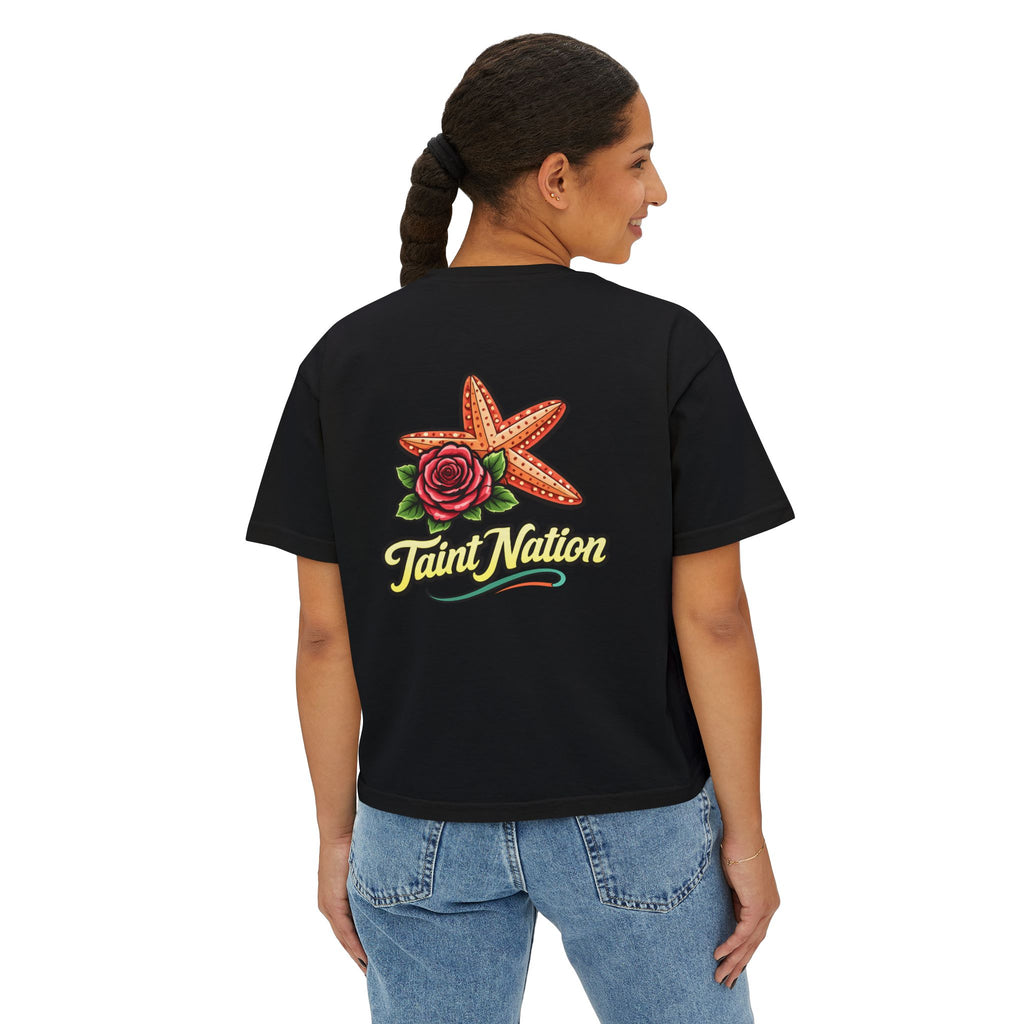 Women's Boxy Tee — 'Taint Nation' Starfish & Rose Graphic Cropped T‑Shirt