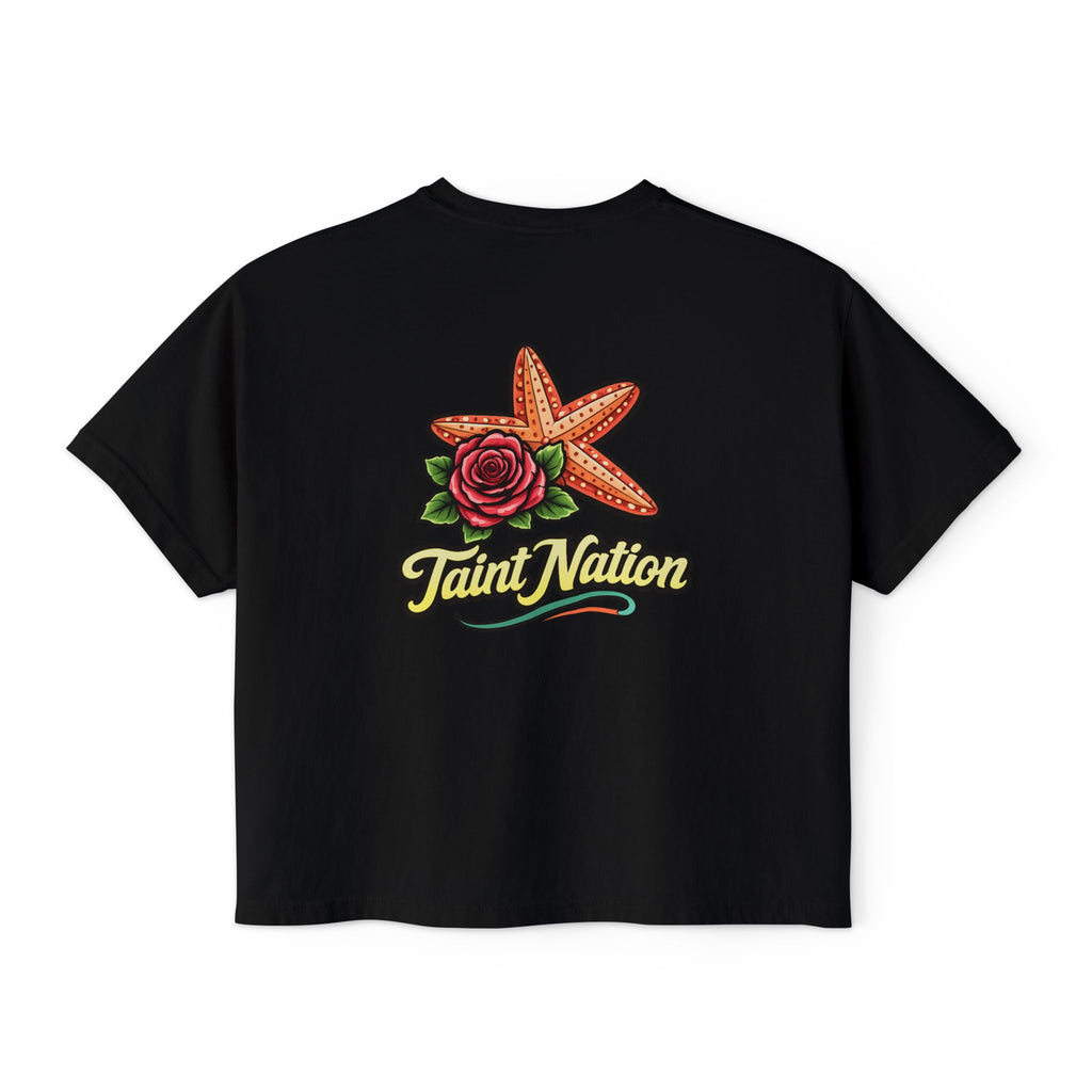 Women's Boxy Tee — 'Taint Nation' Starfish & Rose Graphic Cropped T‑Shirt