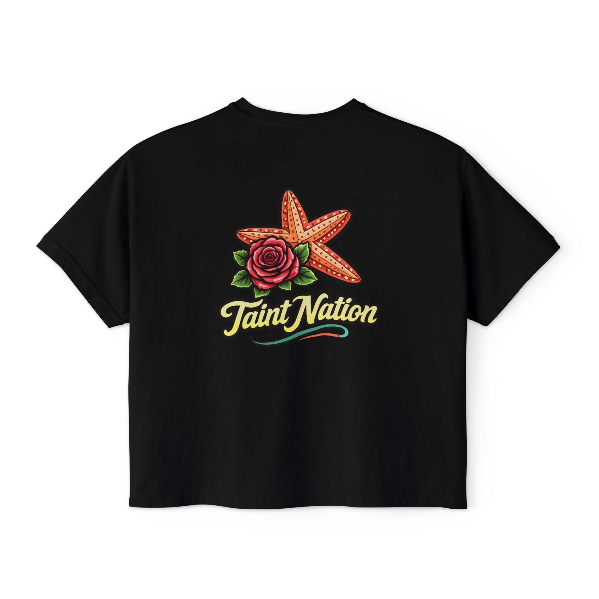 Women's Boxy Tee — 'Taint Nation' Starfish & Rose Graphic Cropped T‑Shirt