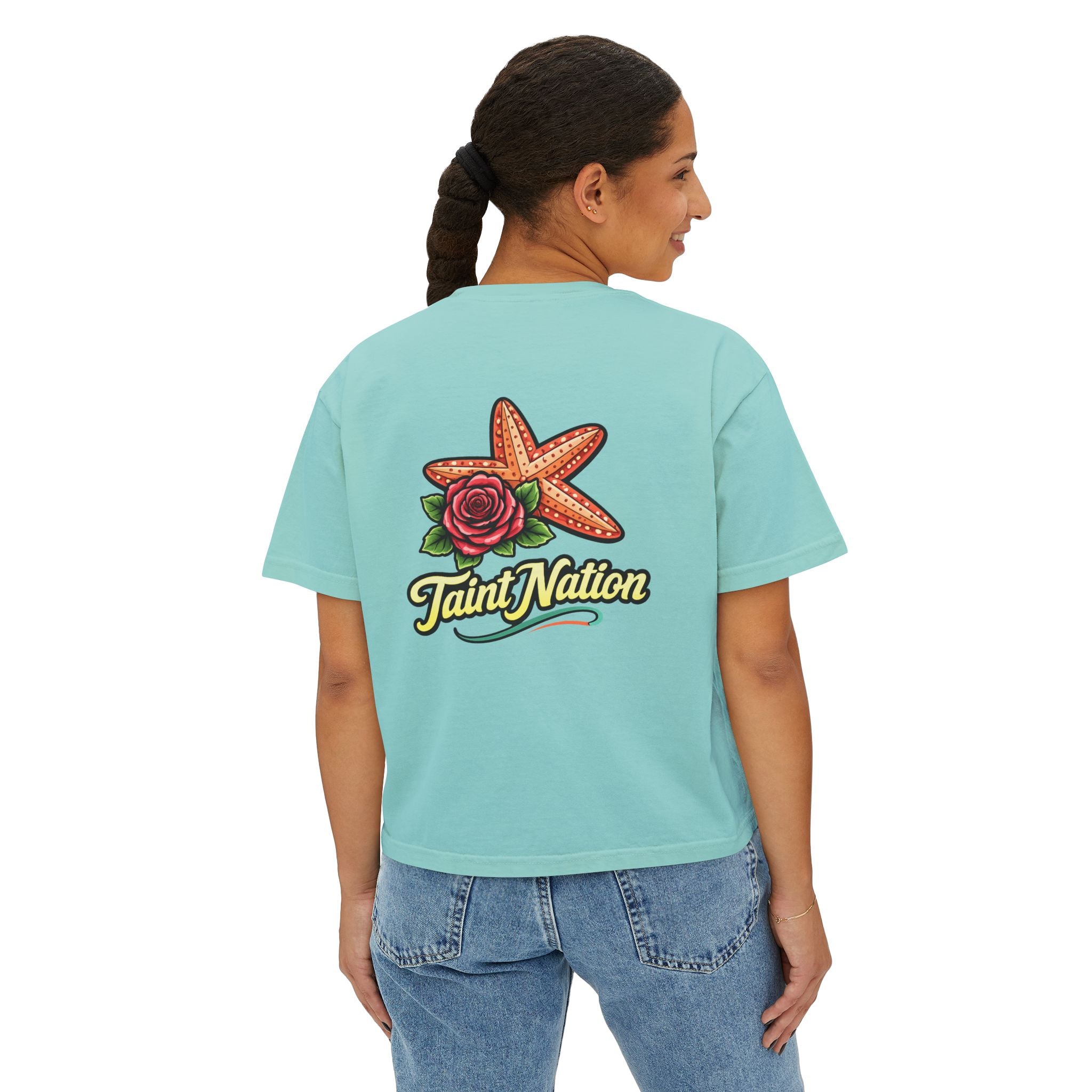 Women's Boxy Tee — 'Taint Nation' Starfish & Rose Graphic Cropped T‑Shirt
