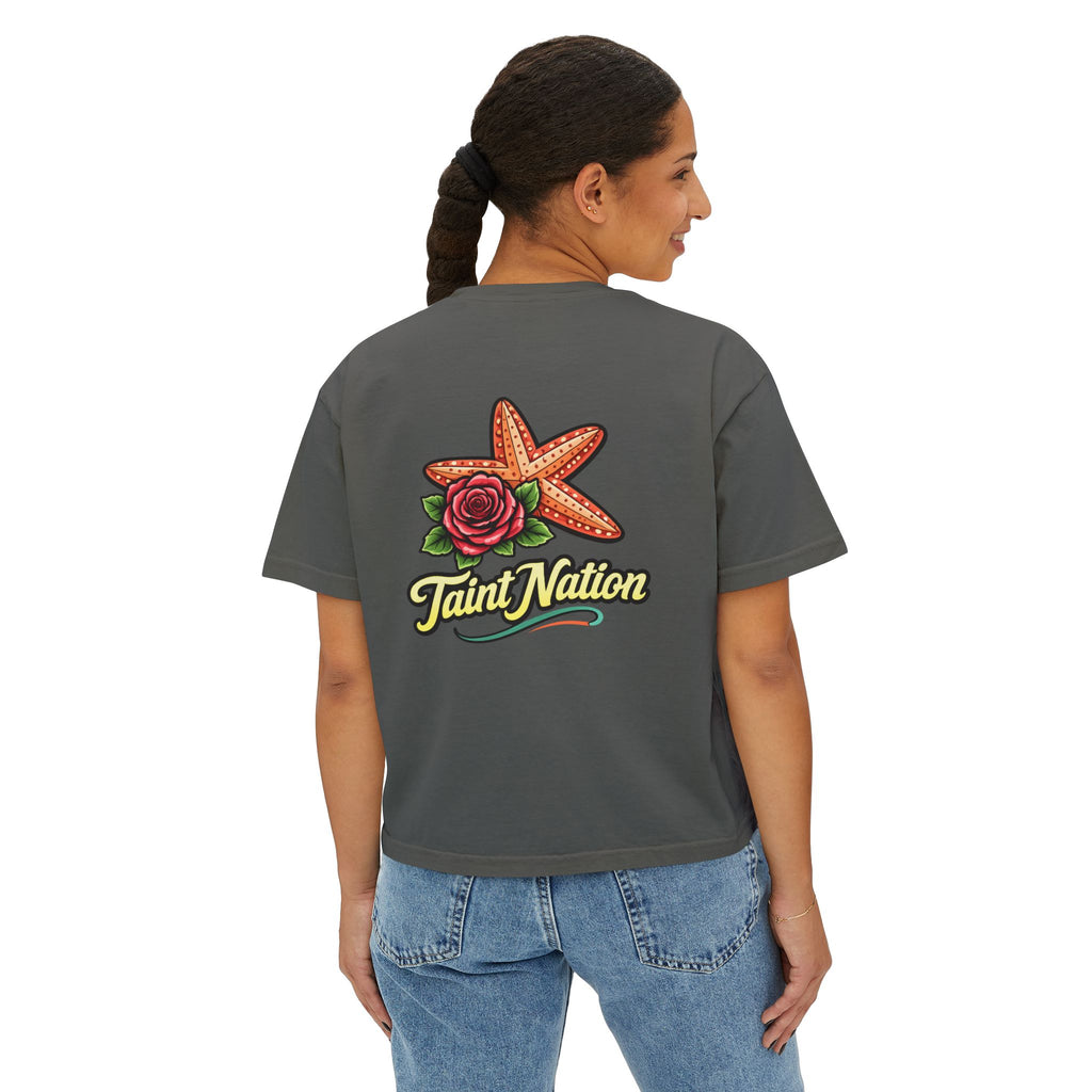 Women's Boxy Tee — 'Taint Nation' Starfish & Rose Graphic Cropped T‑Shirt