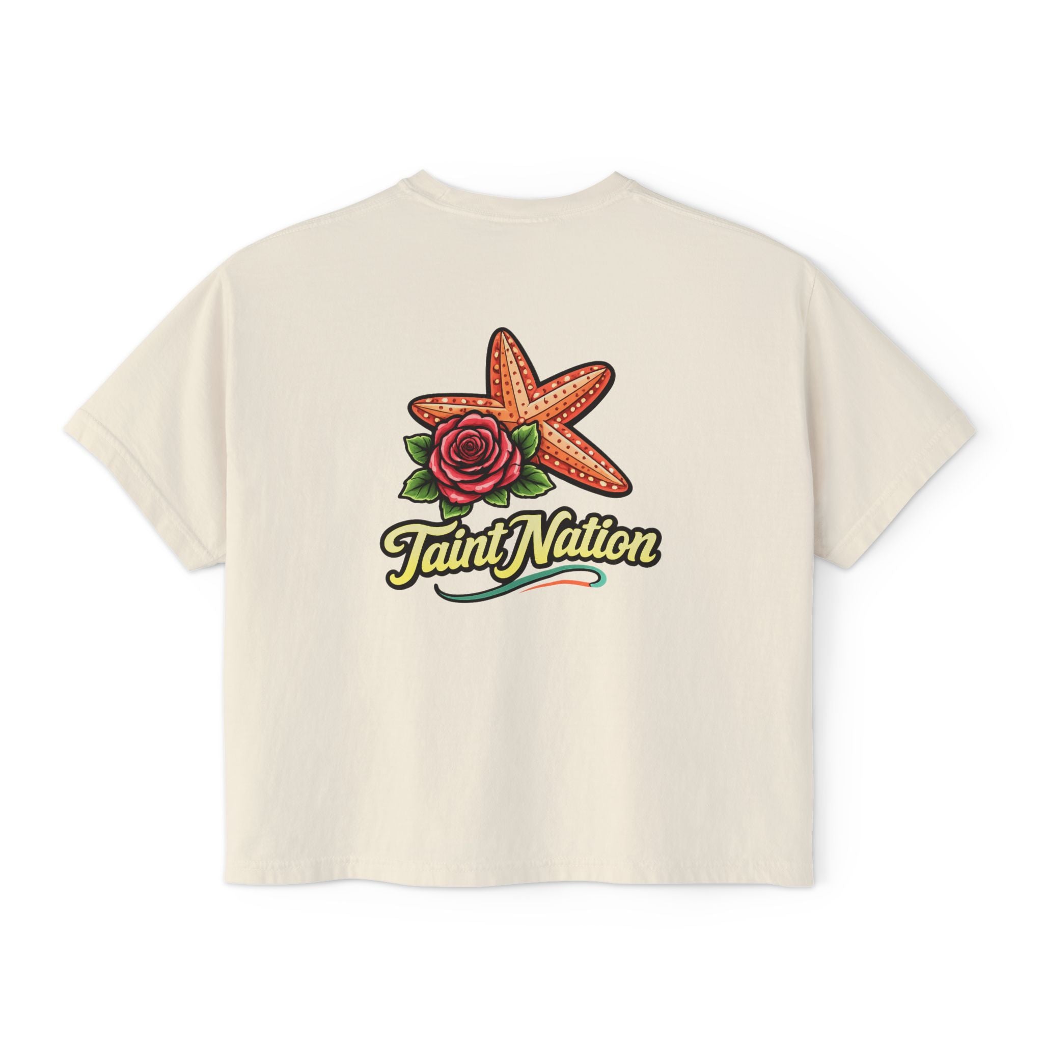Women's Boxy Tee — 'Taint Nation' Starfish & Rose Graphic Cropped T‑Shirt