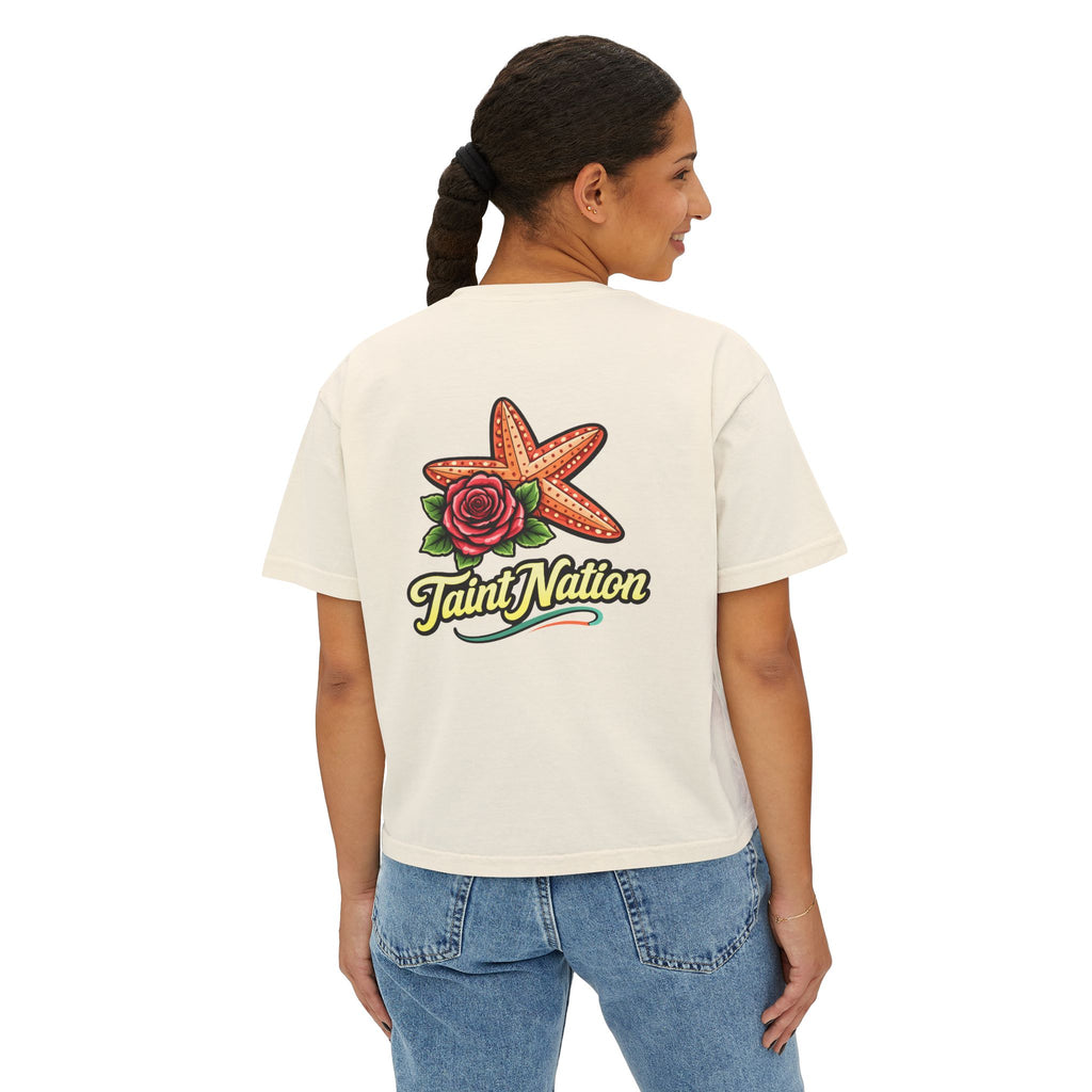 Women's Boxy Tee — 'Taint Nation' Starfish & Rose Graphic Cropped T‑Shirt