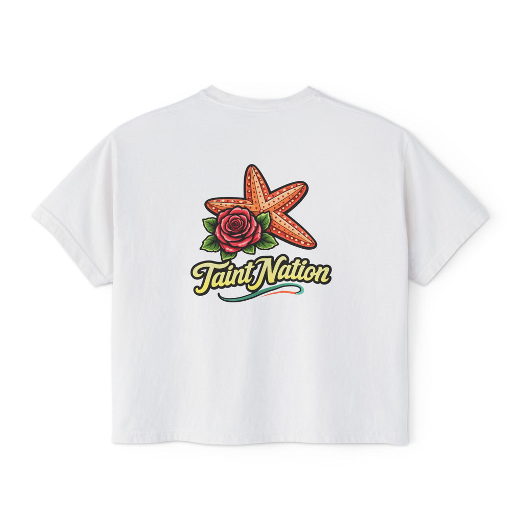 Women's Boxy Tee — 'Taint Nation' Starfish & Rose Graphic Cropped T‑Shirt
