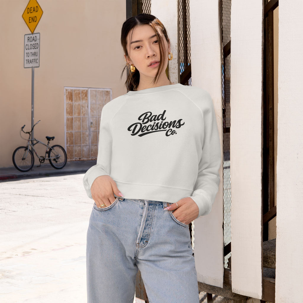 Cropped Pullover — 'Bad Decisions Co.' Retro Script Cropped Fleece