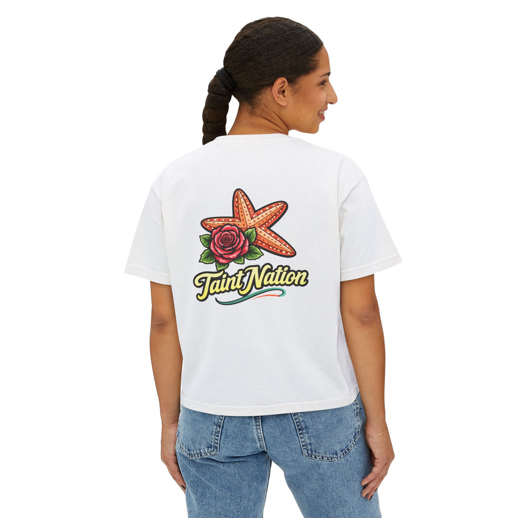 Women's Boxy Tee — 'Taint Nation' Starfish & Rose Graphic Cropped T‑Shirt
